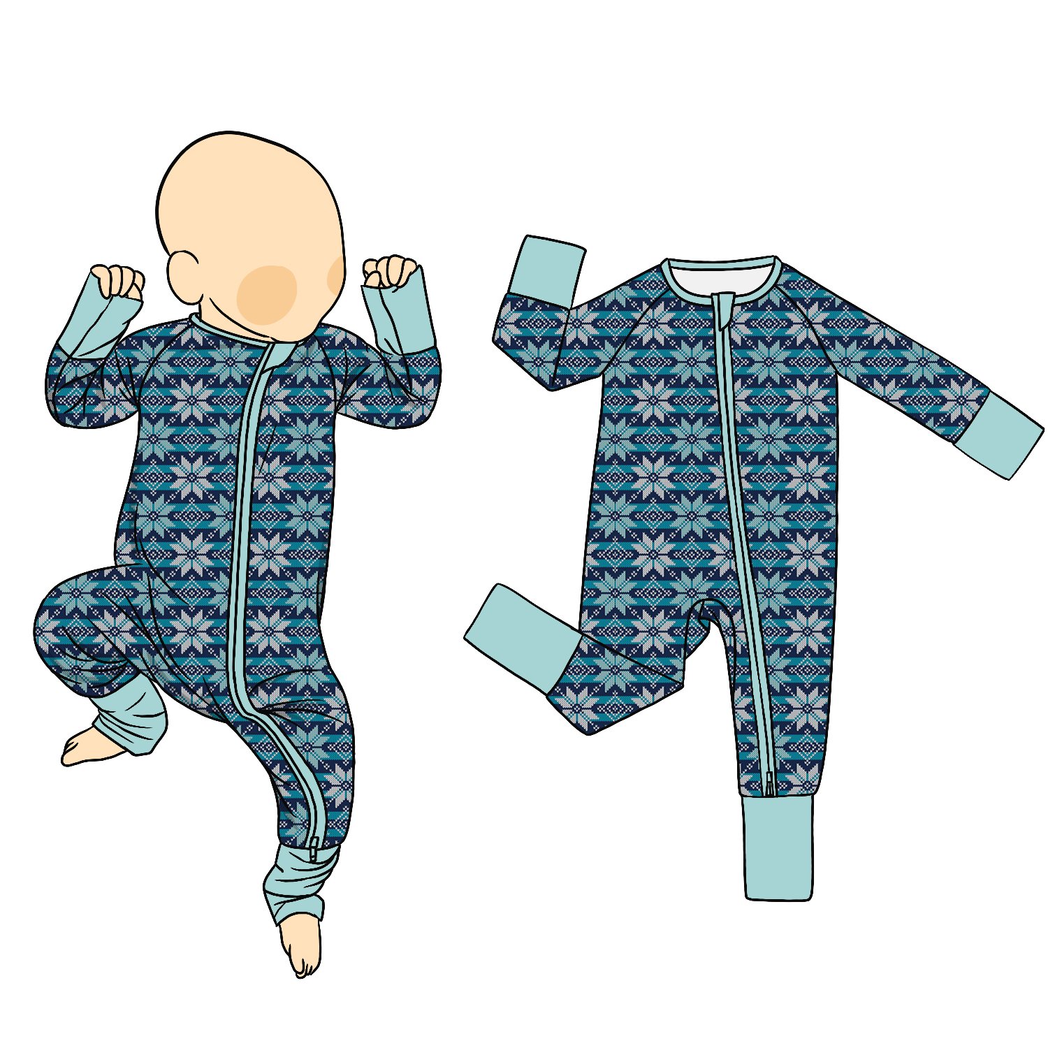 Wholesale Customization Autumn Winter Warm Floral Long-Sleeved Zipper Zippy Bamboo Fabric Baby Rompers