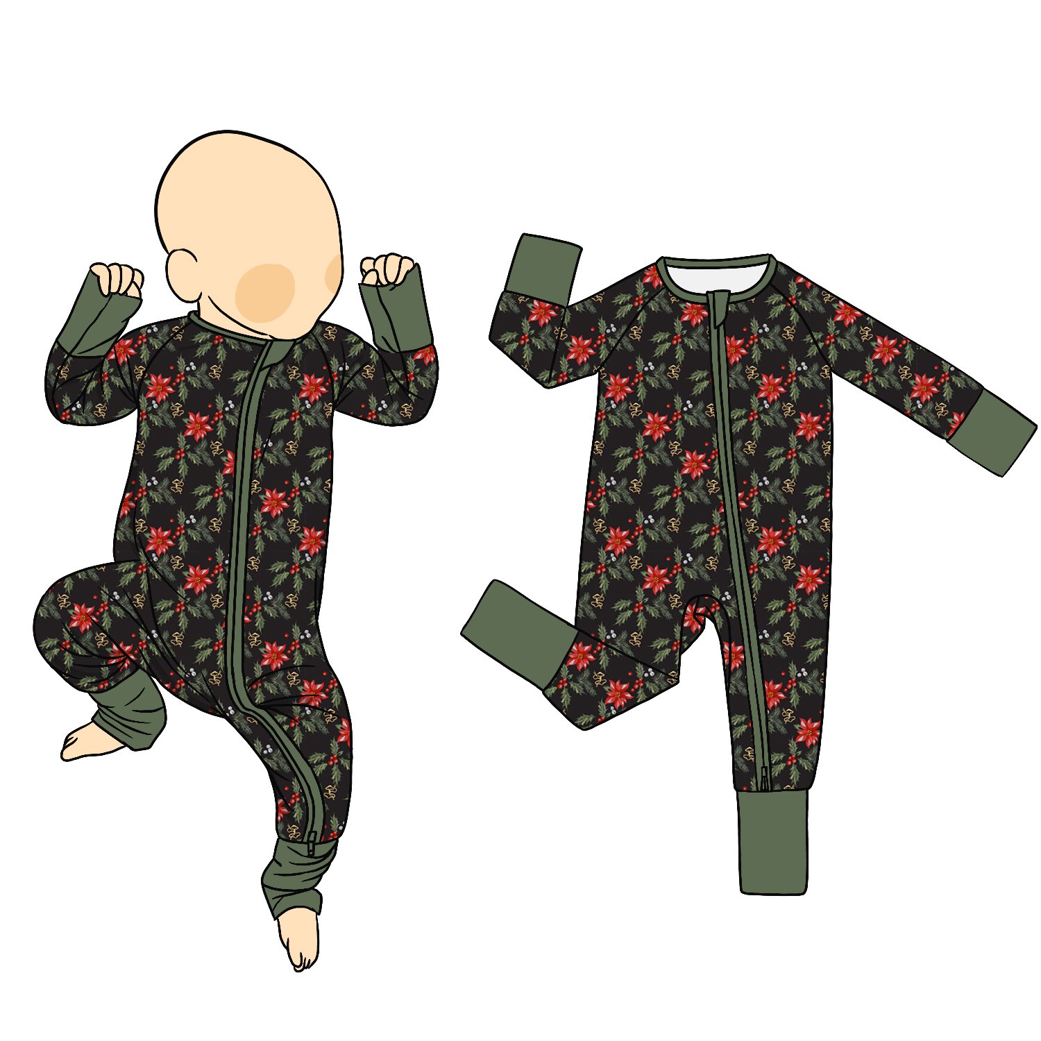 Wholesale Customization Autumn Winter Warm Floral Long-Sleeved Zipper Zippy Bamboo Fabric Baby Rompers