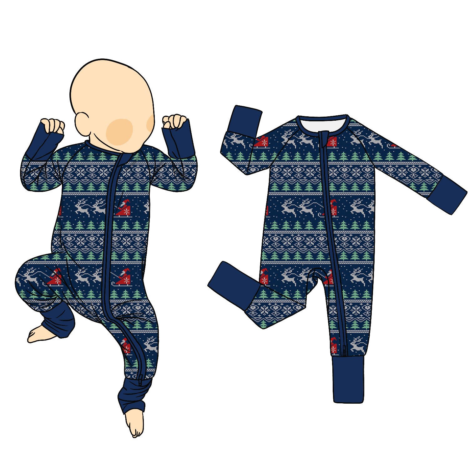 Wholesale Customization Autumn Winter Warm Floral Long-Sleeved Zipper Zippy Bamboo Fabric Baby Rompers