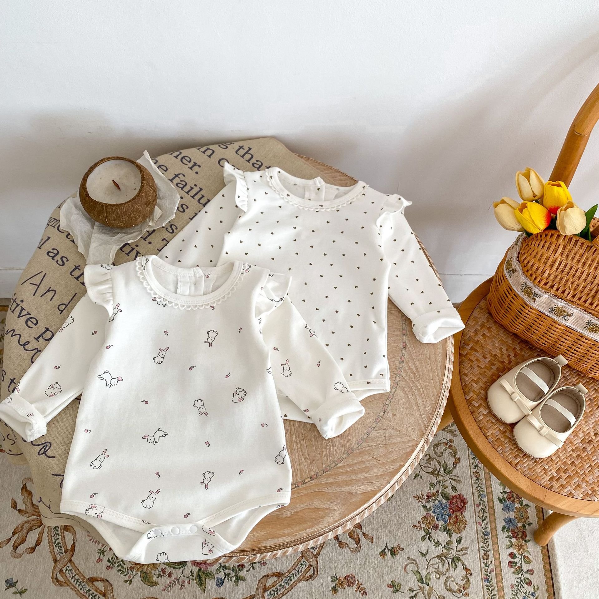 Autumn Kids Girls Cotton Romper Infant Printed Long Sleeves Jumpsuit Newborn Baby Clothes Pullover Romper