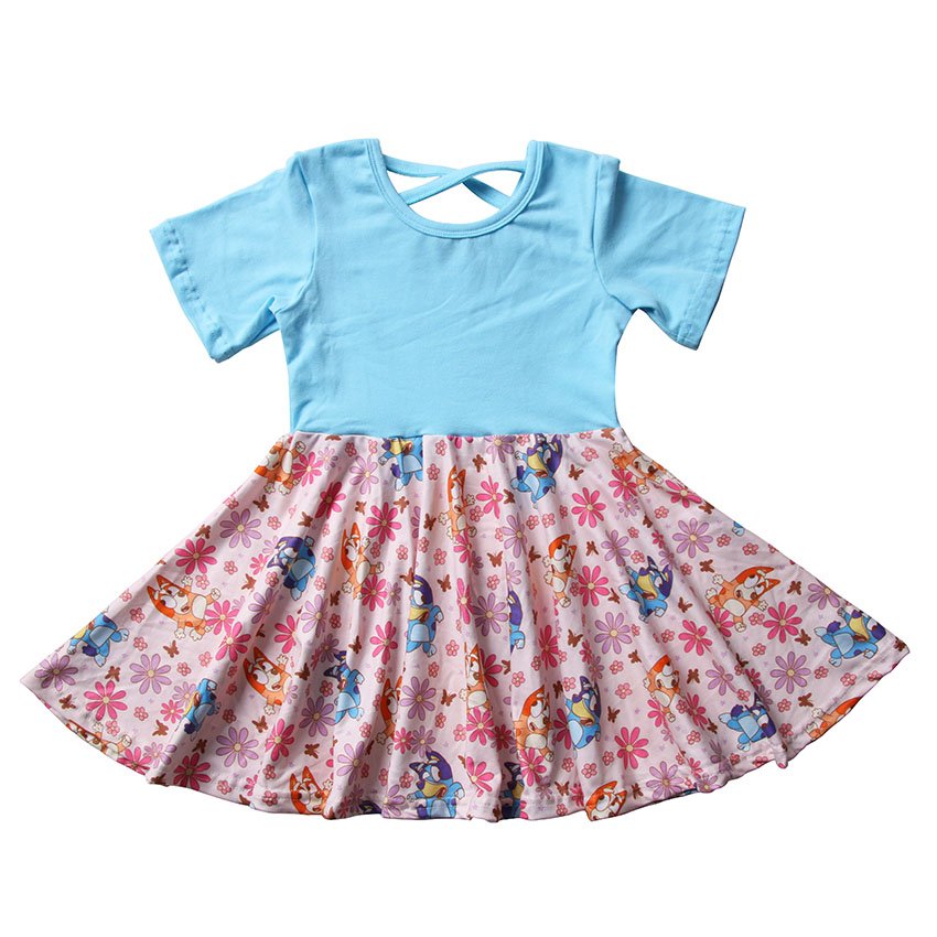 Summer Beautiful Casual kids Little Girls print milk silk clothes dress toddler clothing baby girls short sleeve dress