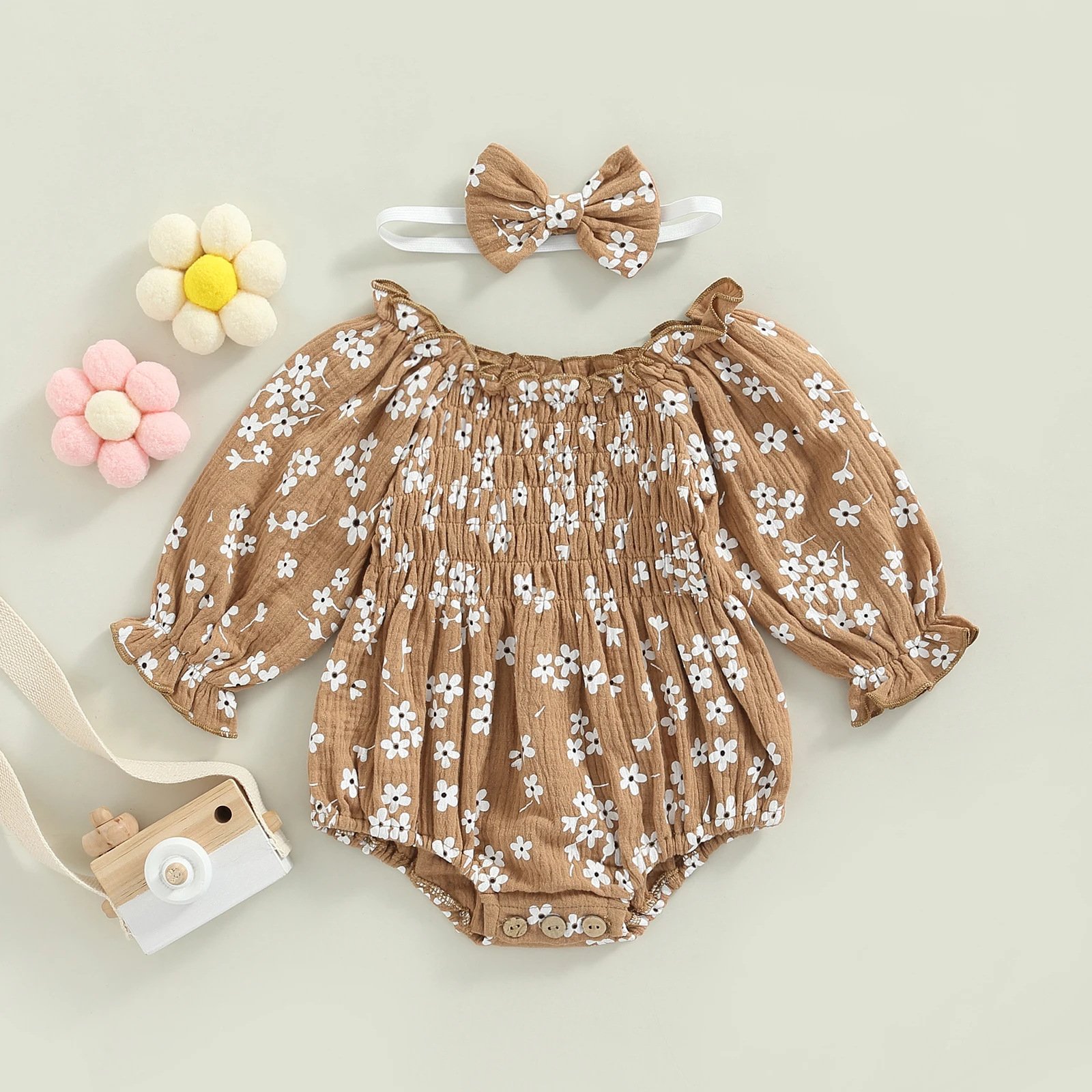 Wholesale Autumn Girls Bodysuits Long Sleeve Floral Printed Crawling Suit High Quality Baby Romper