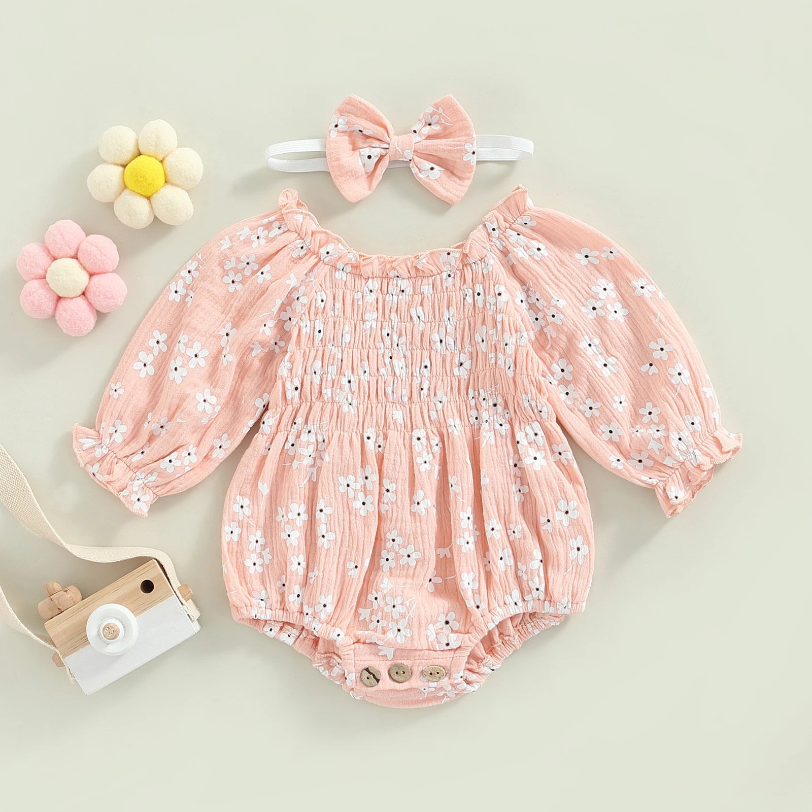 Wholesale Autumn Girls Bodysuits Long Sleeve Floral Printed Crawling Suit High Quality Baby Romper