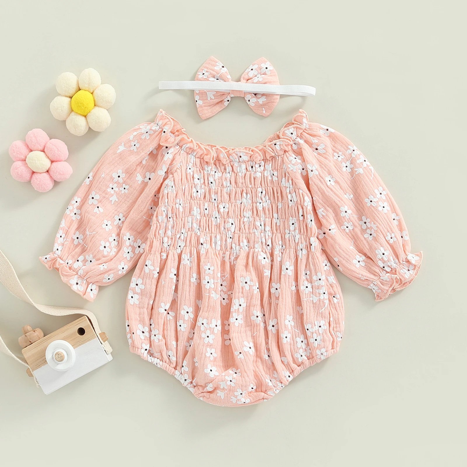 Wholesale Autumn Girls Bodysuits Long Sleeve Floral Printed Crawling Suit High Quality Baby Romper