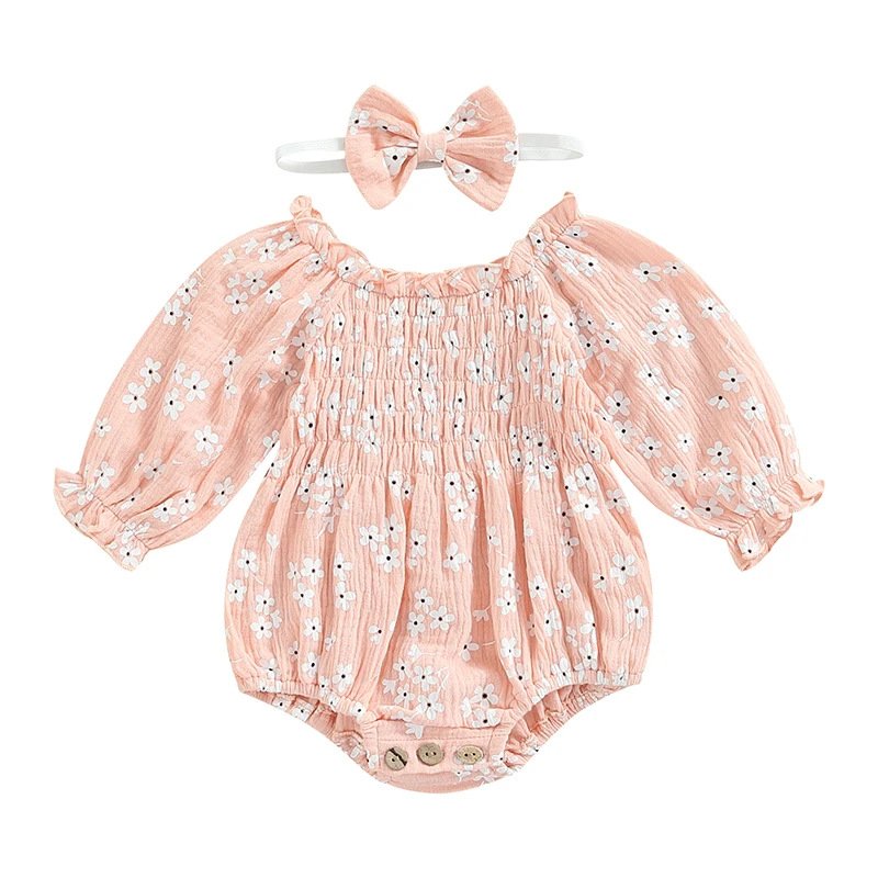 Wholesale Autumn Girls Bodysuits Long Sleeve Floral Printed Crawling Suit High Quality Baby Romper