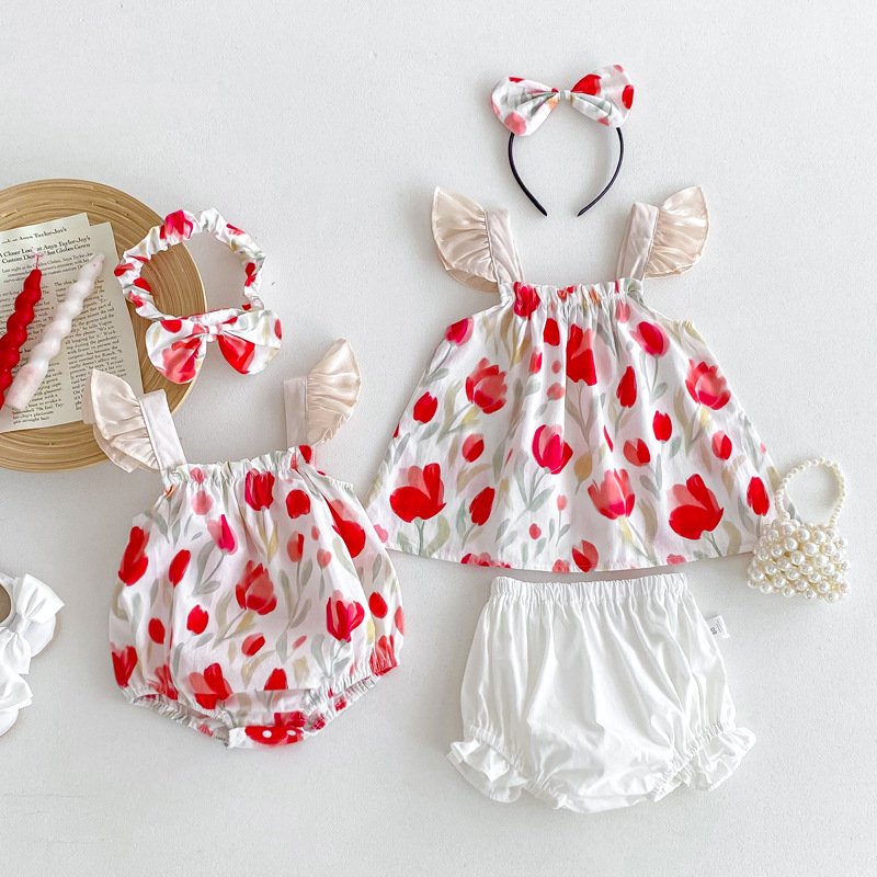 Baby Clothes Fashion Clothes Sleeveless T-Shirt Printed Fabric Outdoor Clothing Baby Rompers