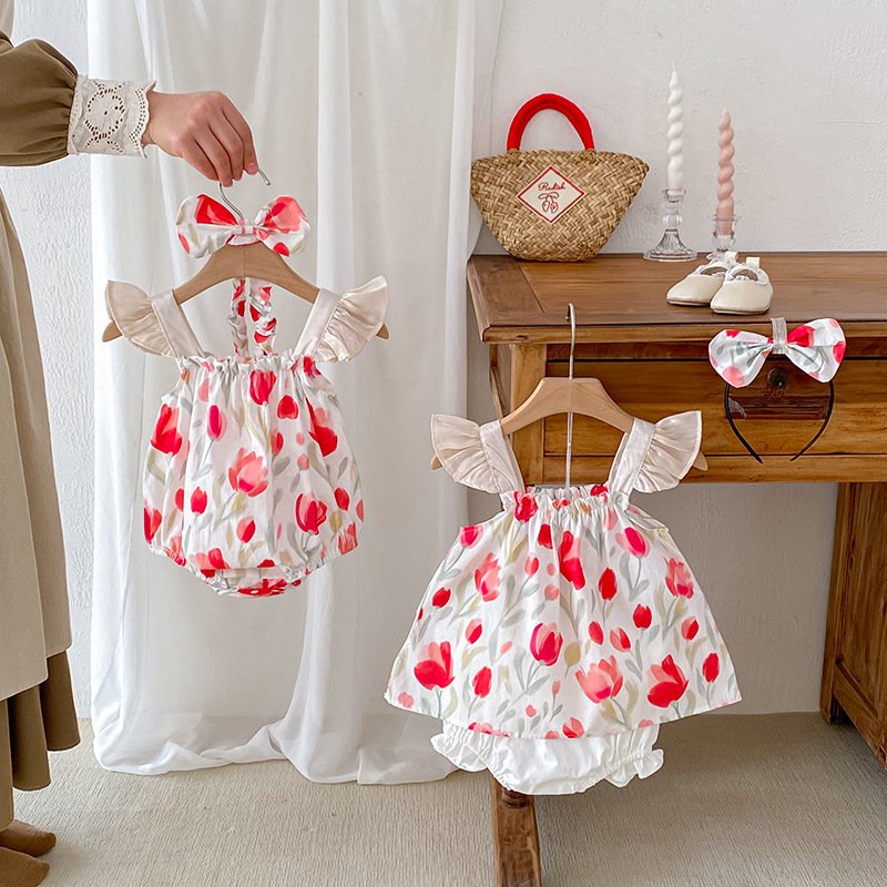 Baby Clothes Fashion Clothes Sleeveless T-Shirt Printed Fabric Outdoor Clothing Baby Rompers