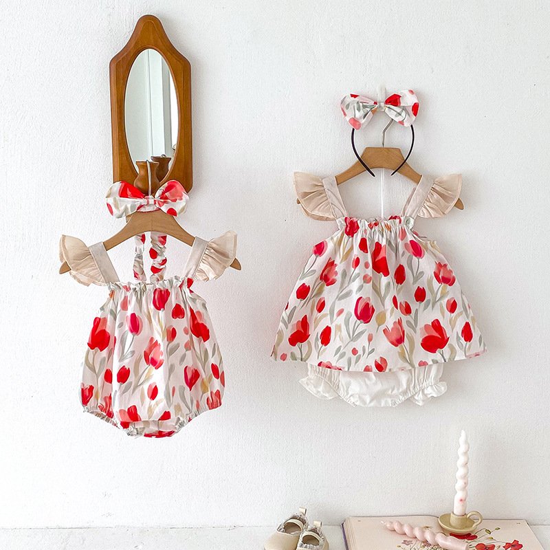 Baby Clothes Fashion Clothes Sleeveless T-Shirt Printed Fabric Outdoor Clothing Baby Rompers