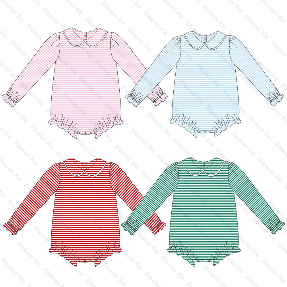 Wholesale plain knit cotton baby clothes romper babies peter pan collar long sleeve toddler girls bubble rompers