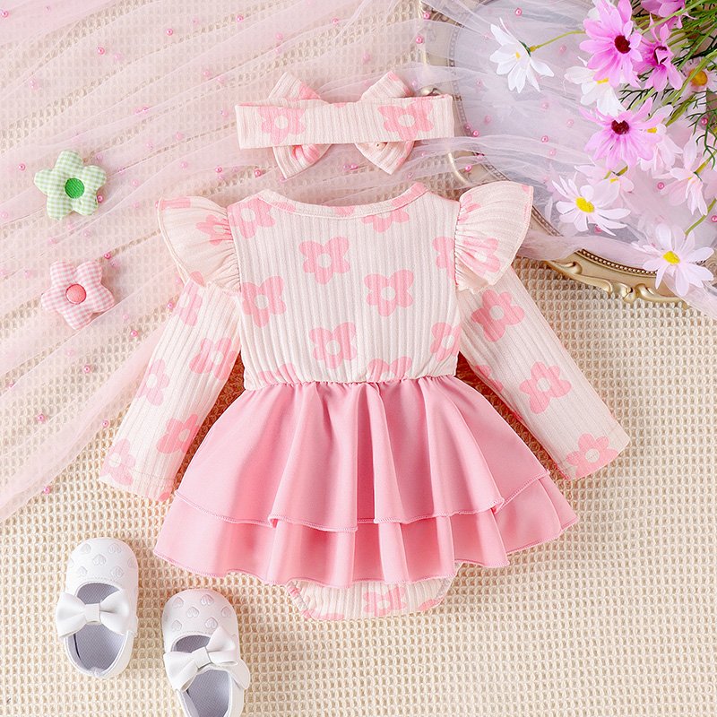 New Baby Long Sleeve Romper Cotton Infant Baby Clothes Floral Printed Romper Dresses for Toddler Girls Fall Clothes