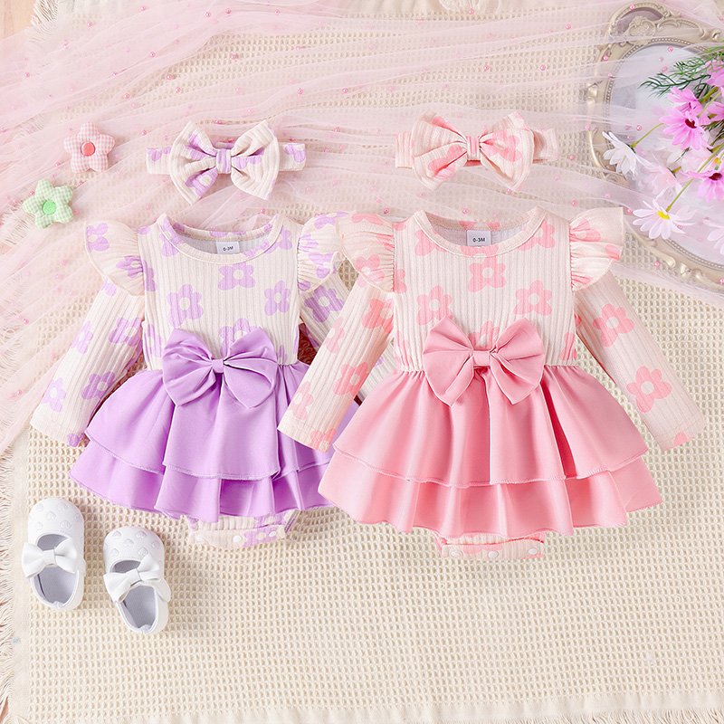New Baby Long Sleeve Romper Cotton Infant Baby Clothes Floral Printed Romper Dresses for Toddler Girls Fall Clothes