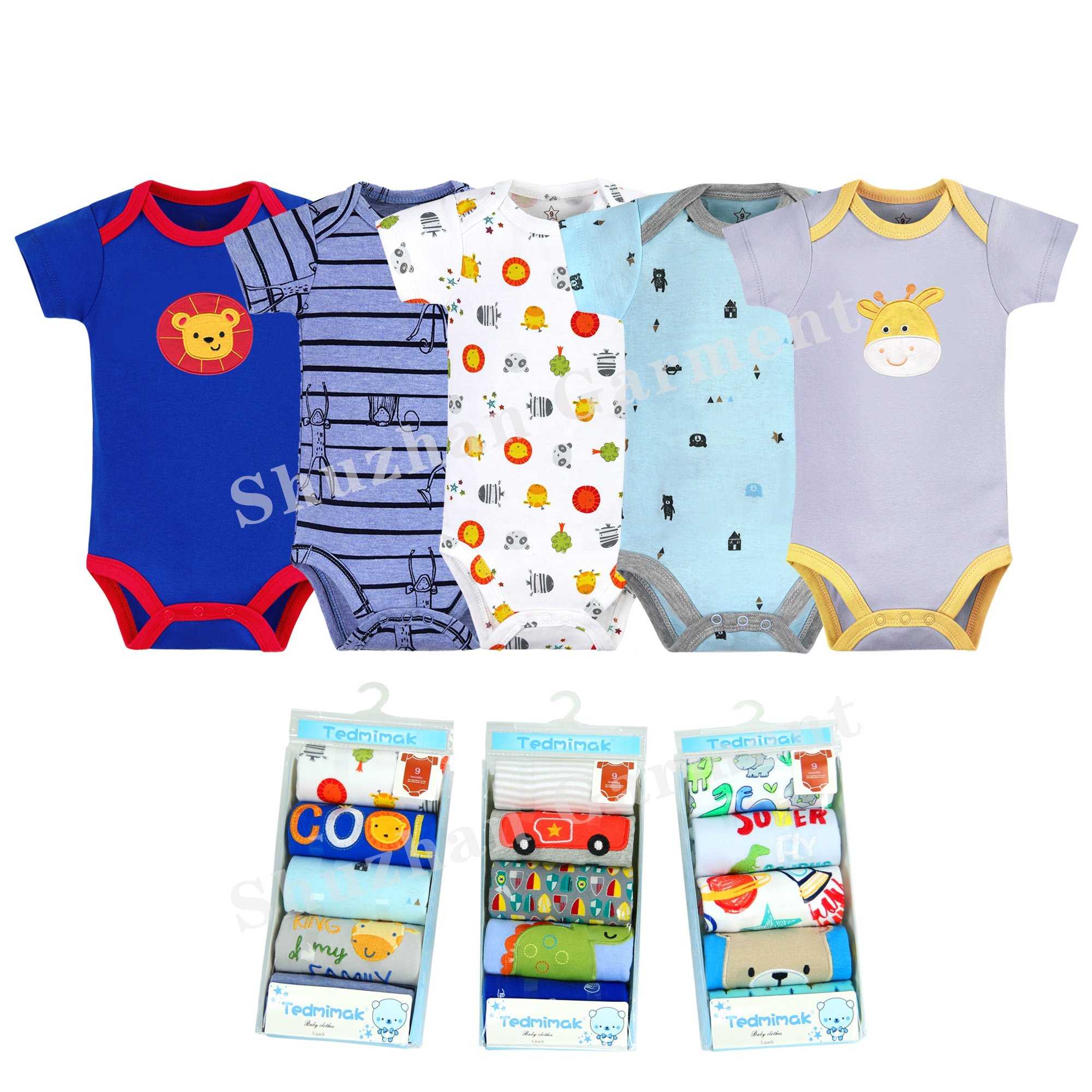 Wholesale 5PCS per Bag Infant Baby Clothes 100% Ribbed Cotton 0-3 yrs Baby Jumpsuit Romper