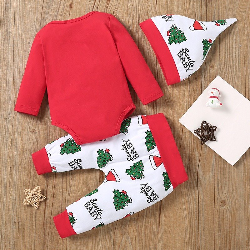 Newborn Unisex Christmas Clothing Cute Deer Print Autumn Winter Long-Sleeve Children Wear hat pants Sets Baby Romper