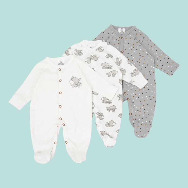 baby rompers 3 sets of cotton baby fall clothes baby onesie crawling Round neck wrapped feet in one piece suit pajamas
