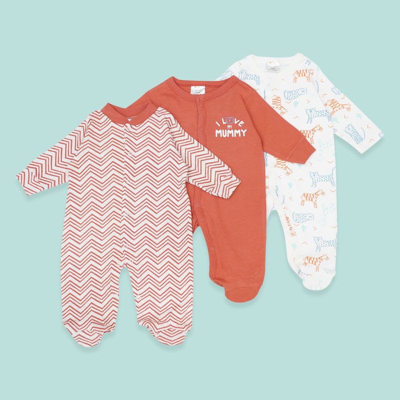 baby rompers 3 sets of cotton baby fall clothes baby onesie crawling Round neck wrapped feet in one piece suit pajamas