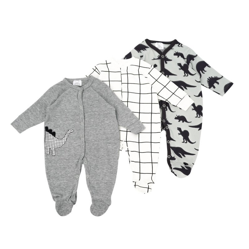 baby rompers 3 sets of cotton baby fall clothes baby onesie crawling Round neck wrapped feet in one piece suit pajamas
