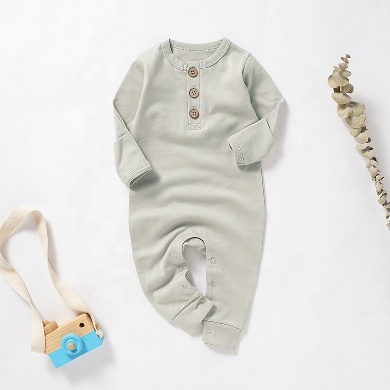 Autumn Hot Sale 100% Cotton Organic Fold over Cuff Baby Bodysuit Romper Western Cute Style with Snap Button Closure for Spring