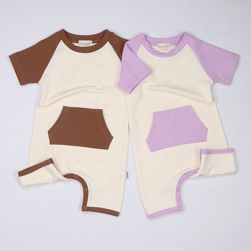 Baby clothes Short Sleeve Snap Button Baby Rompers Jumpsuit Luxury Baby Girl Boys Clothes With Pocket New Model 6-9 Months