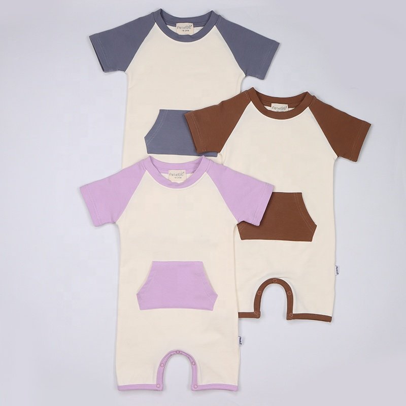 Baby clothes Short Sleeve Snap Button Baby Rompers Jumpsuit Luxury Baby Girl Boys Clothes With Pocket New Model 6-9 Months