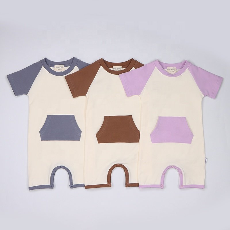 Baby clothes Short Sleeve Snap Button Baby Rompers Jumpsuit Luxury Baby Girl Boys Clothes With Pocket New Model 6-9 Months