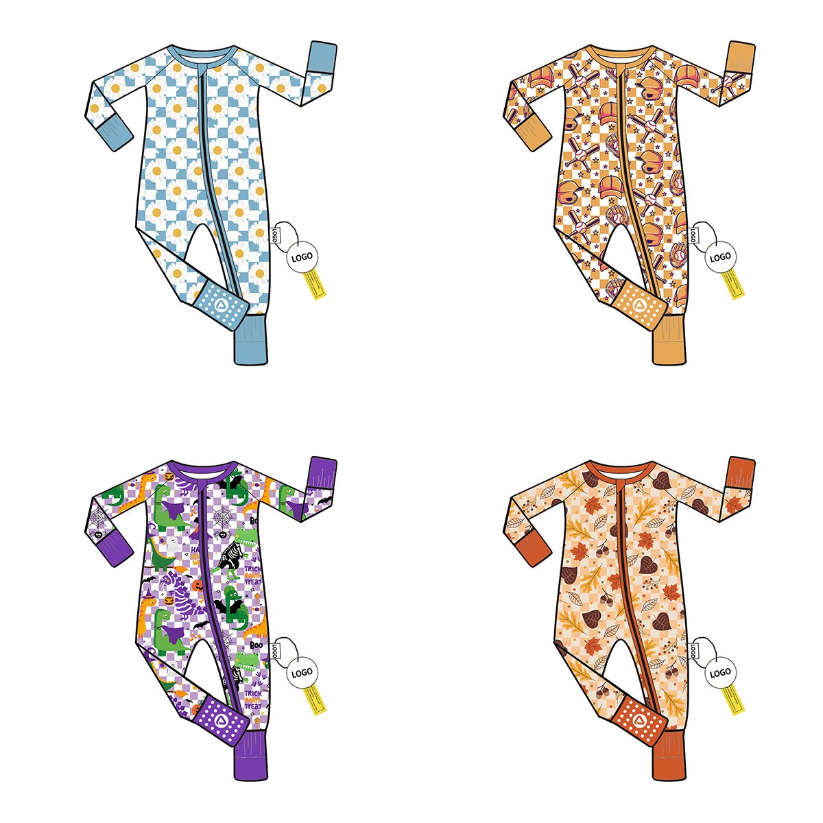 Customizable Bamboo Pajama For Baby Newborn Girl Cute Romper Bluey Printed Long Sleeves Summer Zipper Jumpsuit For Kids