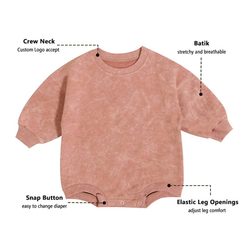 Wholesale Custom Logo Unisex Spring Autumn Organic Cotton Long Sleeve Crew Neck Snap Button Baby Rompers