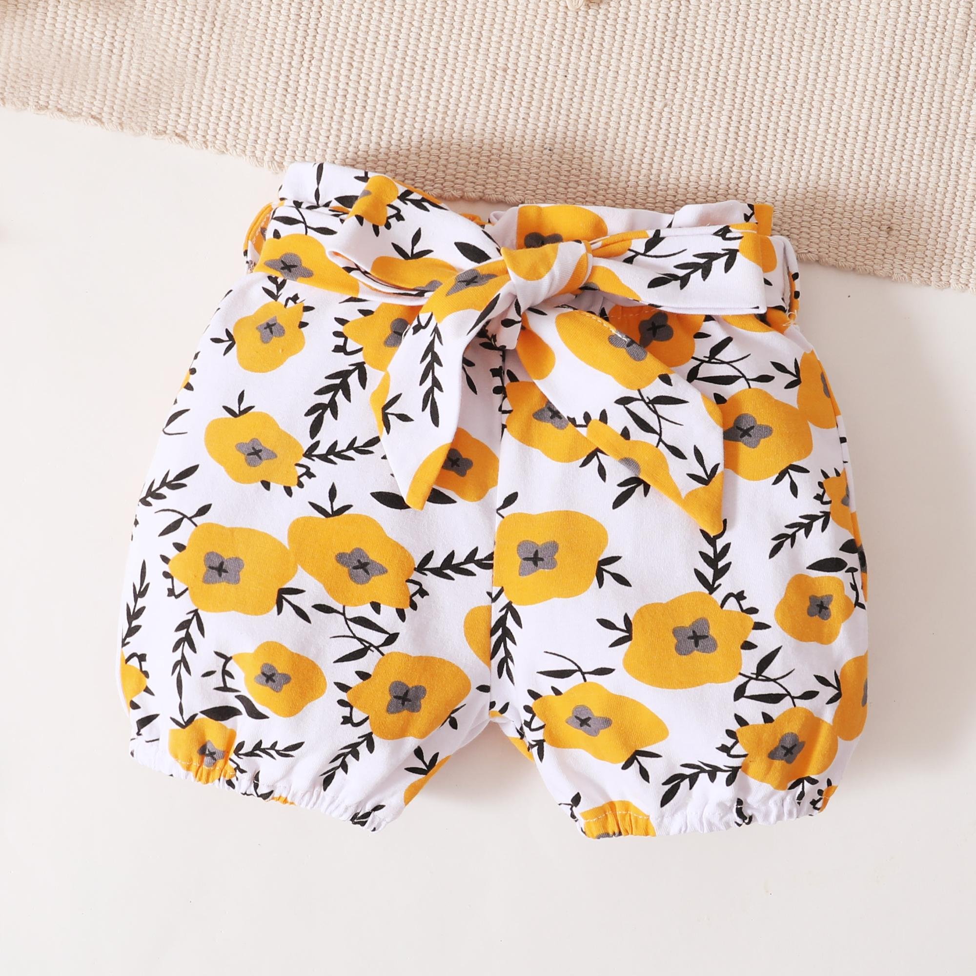 Yellow Baby Girl Romper Sets Newborn Baby Romper Set Three-Piece Letter-Print Short-Sleeved Romper