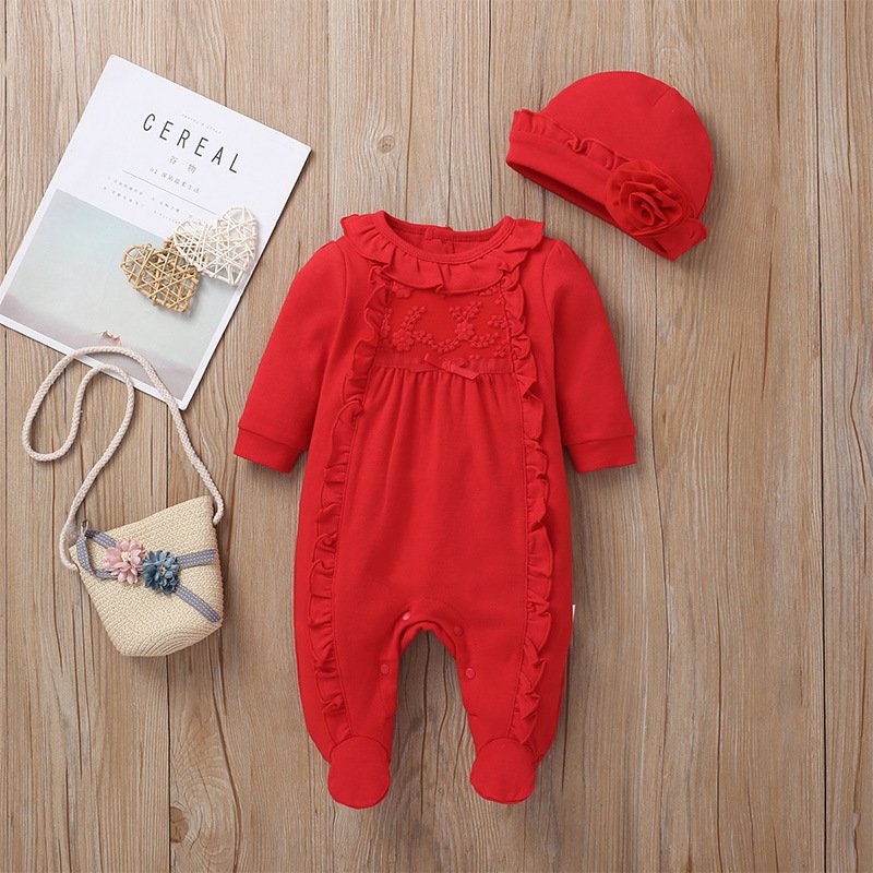 AliExpress Wholesale New Baby Clothing Spring Princess Infant Toddler Girls Footwear Jumpsuit Long Sleeve Climbing Suit with Hat