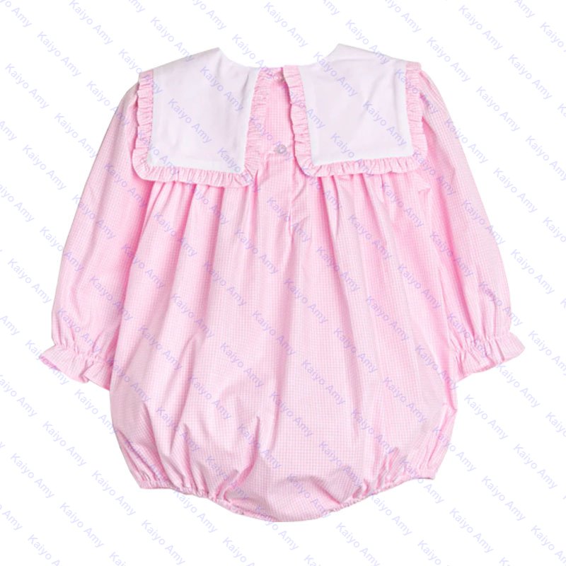 Baby clothes set woven light blue gingham baby rompers wholesale puffy sleeve winter romper for baby