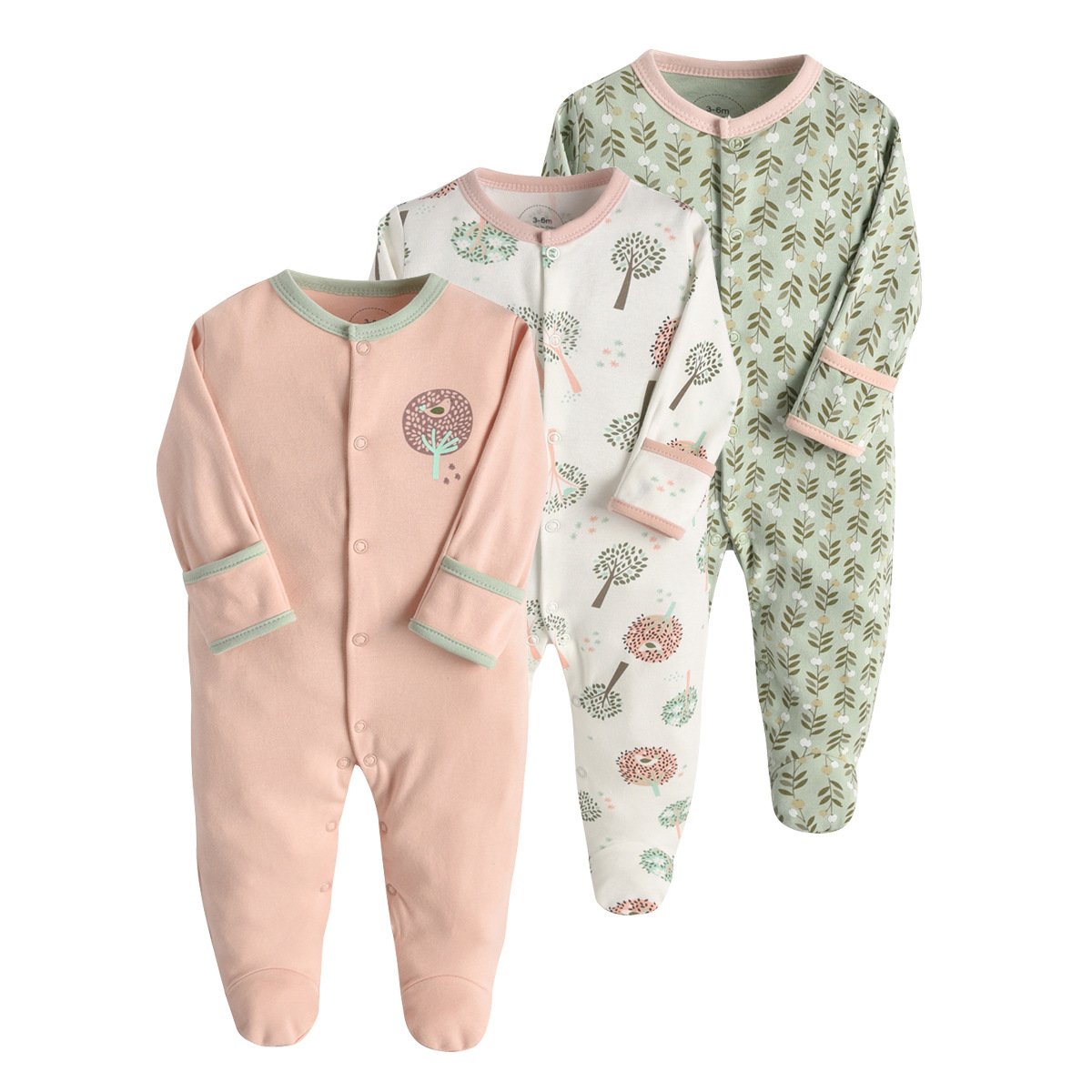 2024 New 3 Pcs Baby Jumpsuit Autumn and Winter Wrapped Feet Animal Color Stripe Printing Baby Romper
