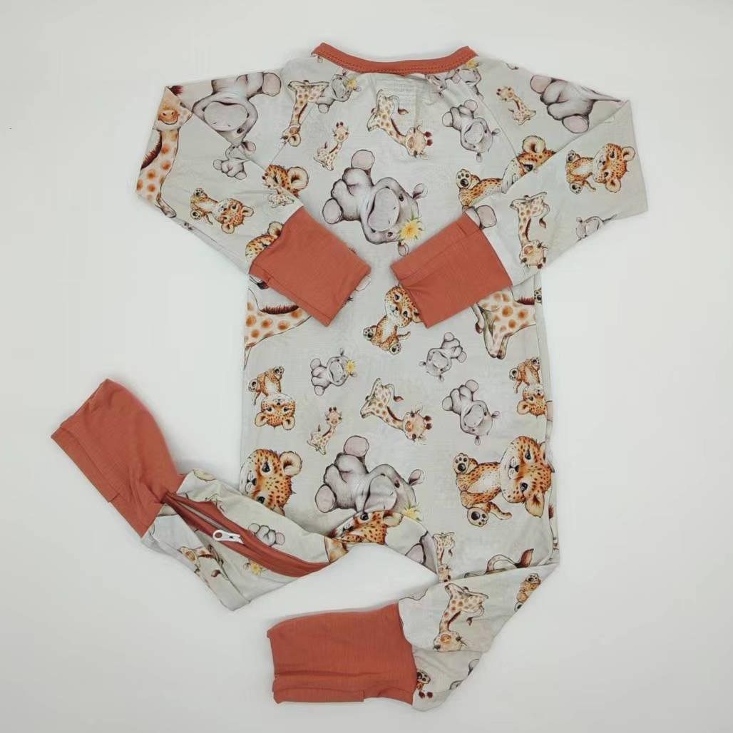 Comfortable Bamboo Baby Romper with Tiger pattern Custom Zipper Grips Printing for Wholesale