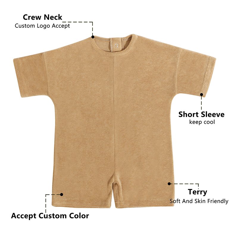 Wholesale Custom Terry Solid Color Knit Infant Baby Clothes Girl Boy Jumpsuit Short Sleeve Baby Rompers