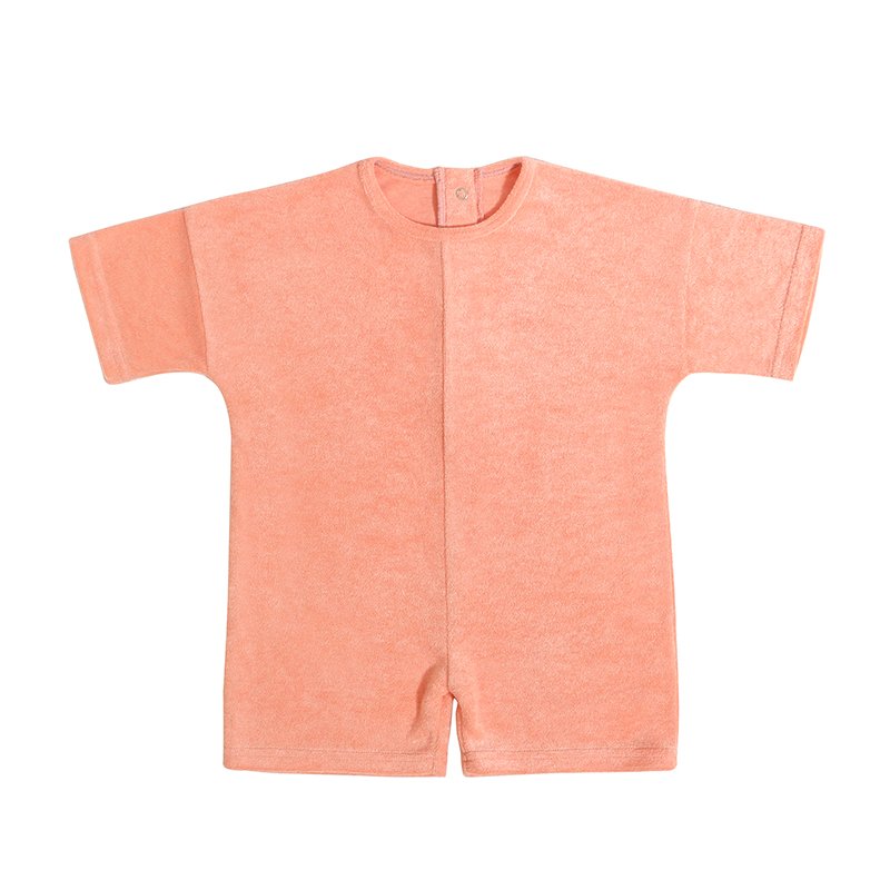 Wholesale Custom Terry Solid Color Knit Infant Baby Clothes Girl Boy Jumpsuit Short Sleeve Baby Rompers