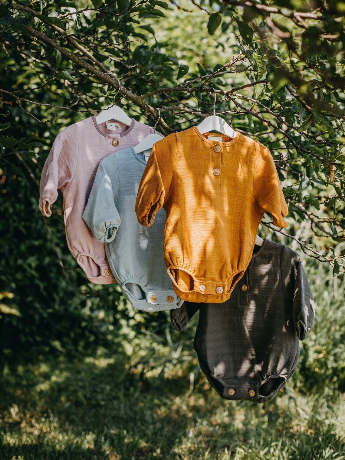 Organic Long Sleeve Bubble Romper 4 colours Unisex Summer Muslin Playsuit Organic boys girls clothes Boho baby t Shirts Bubble