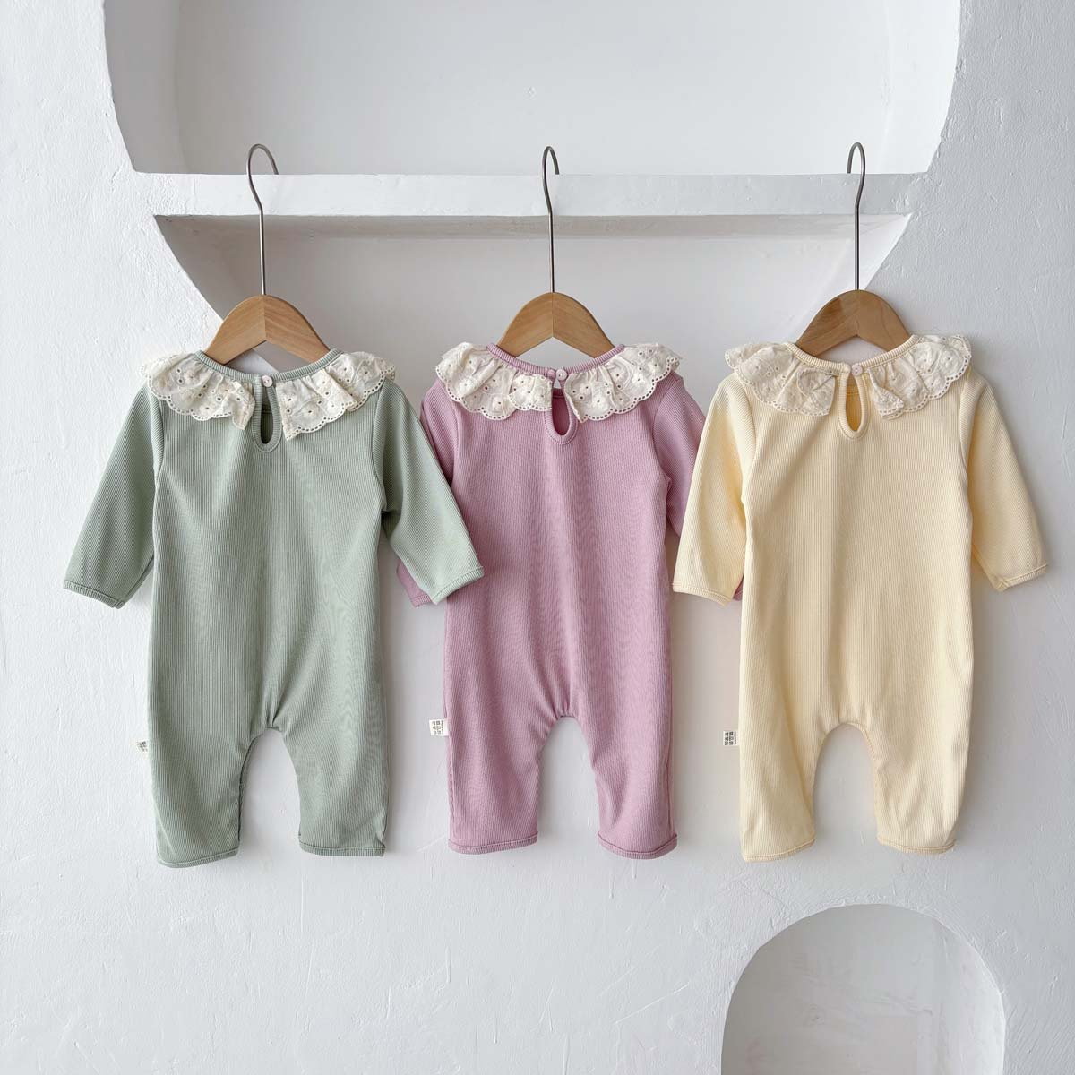 Wholesale 2024 Fall Baby Clothing South Korea Lace Edge Pit Strip Long Sleeve Cotton Baby Rompers