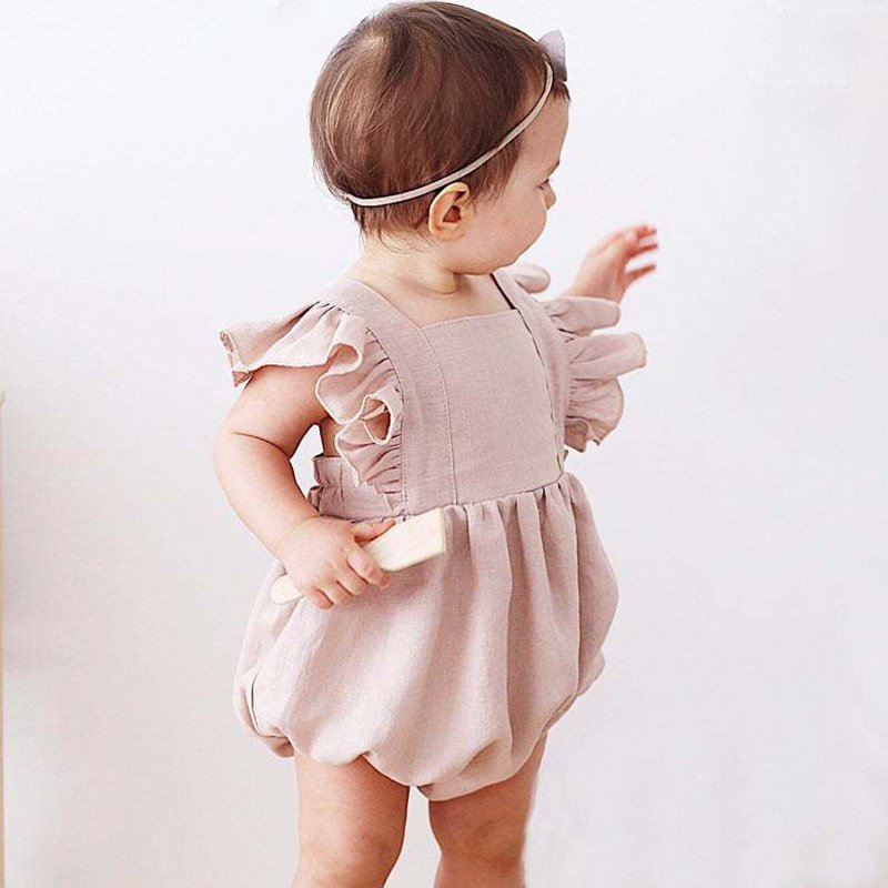 Newborn Baby Luxury Clothes Custom Print Bubble Romper Girl 0-3 Months Linen Baby Rompers