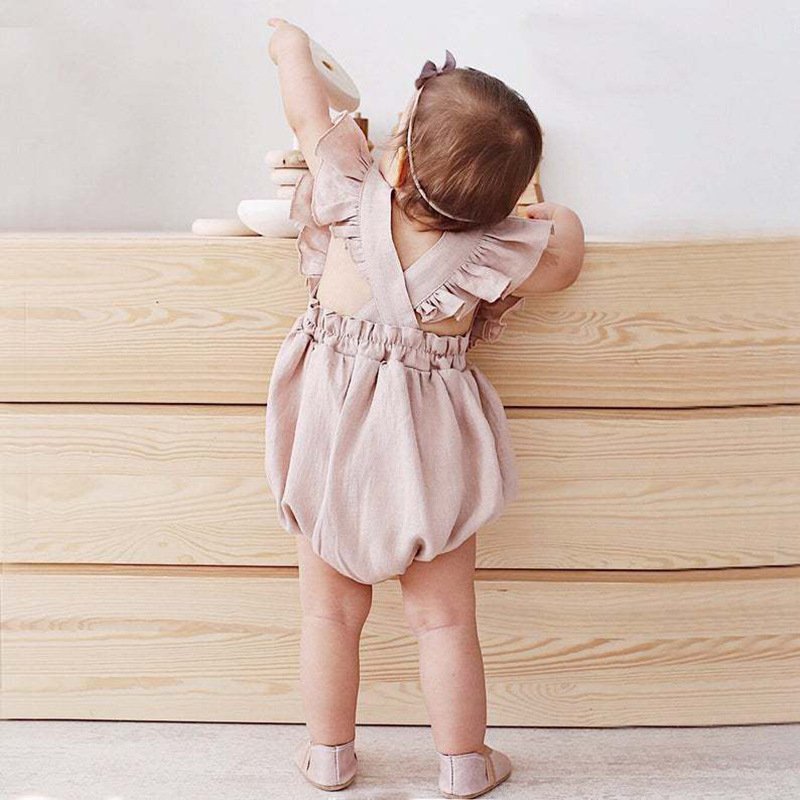 Newborn Baby Luxury Clothes Custom Print Bubble Romper Girl 0-3 Months Linen Baby Rompers