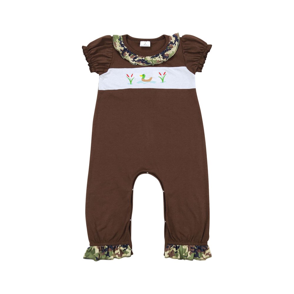 Infant baby girl mallard duck short sleeve camo ruffle romper wholesale kids boutique clothes factory price toddle baby romper