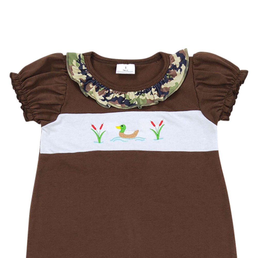 Infant baby girl mallard duck short sleeve camo ruffle romper wholesale kids boutique clothes factory price toddle baby romper