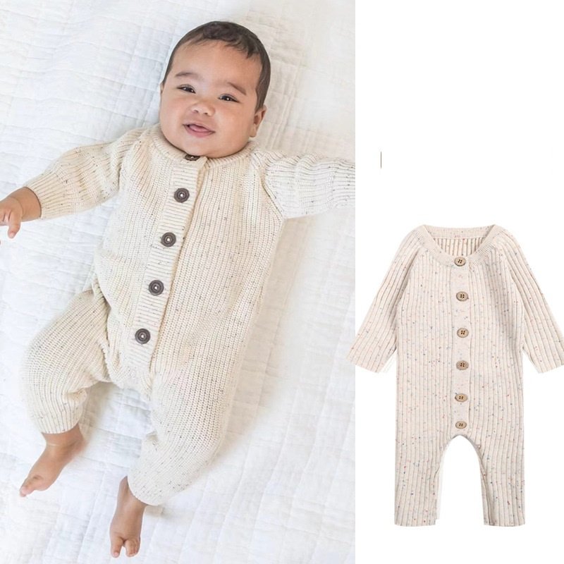 100% Cotton Baby Knitted Romper Infant Long Sleeve Casual Jumpsuit Newborn Khaki Onesie