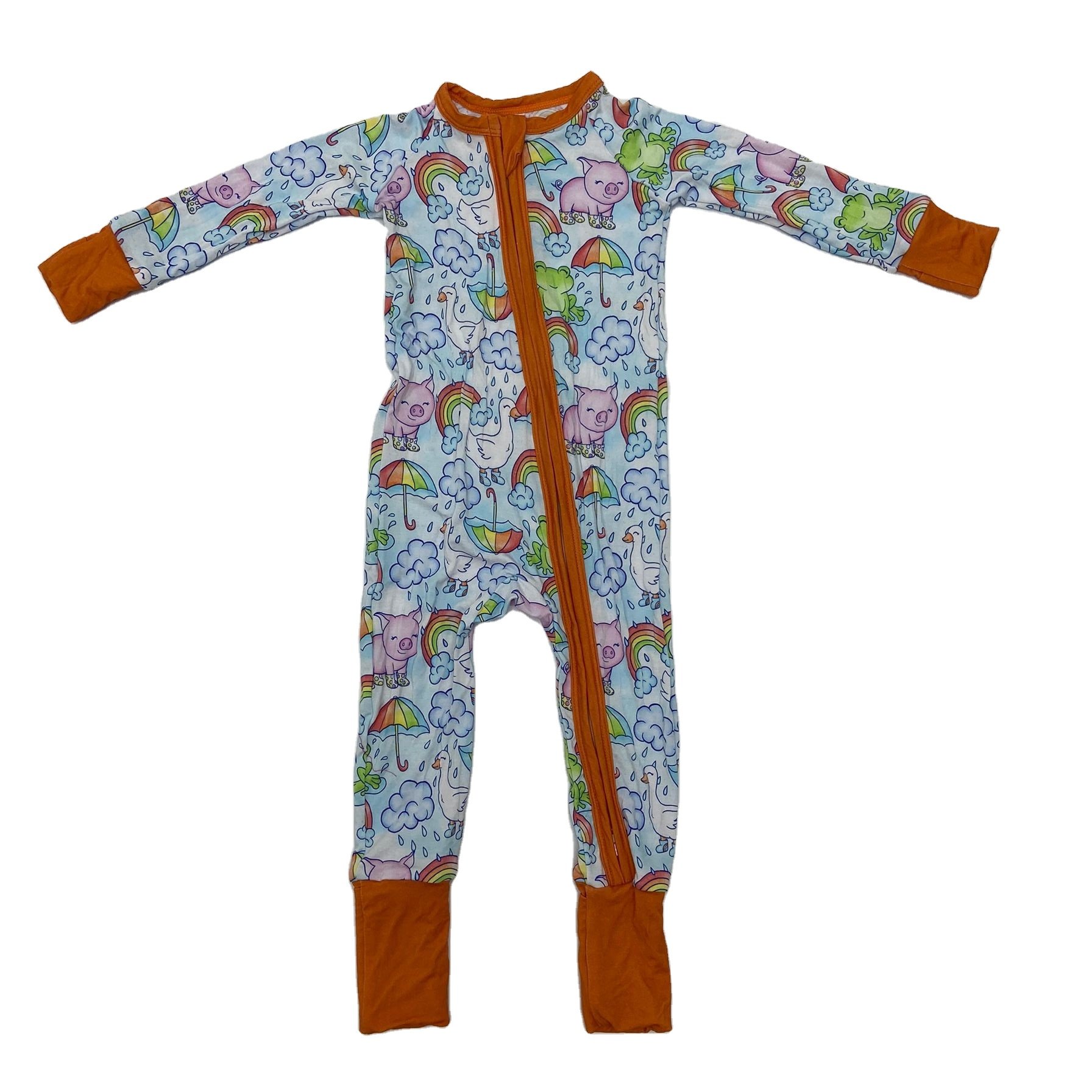 Qingli RTS Bamboo Viscose Spandex Baby Footed Toddler Pajamas Zip Front Sleep Play Sleeper Infant Baby Clothes Jumpsuit Romper