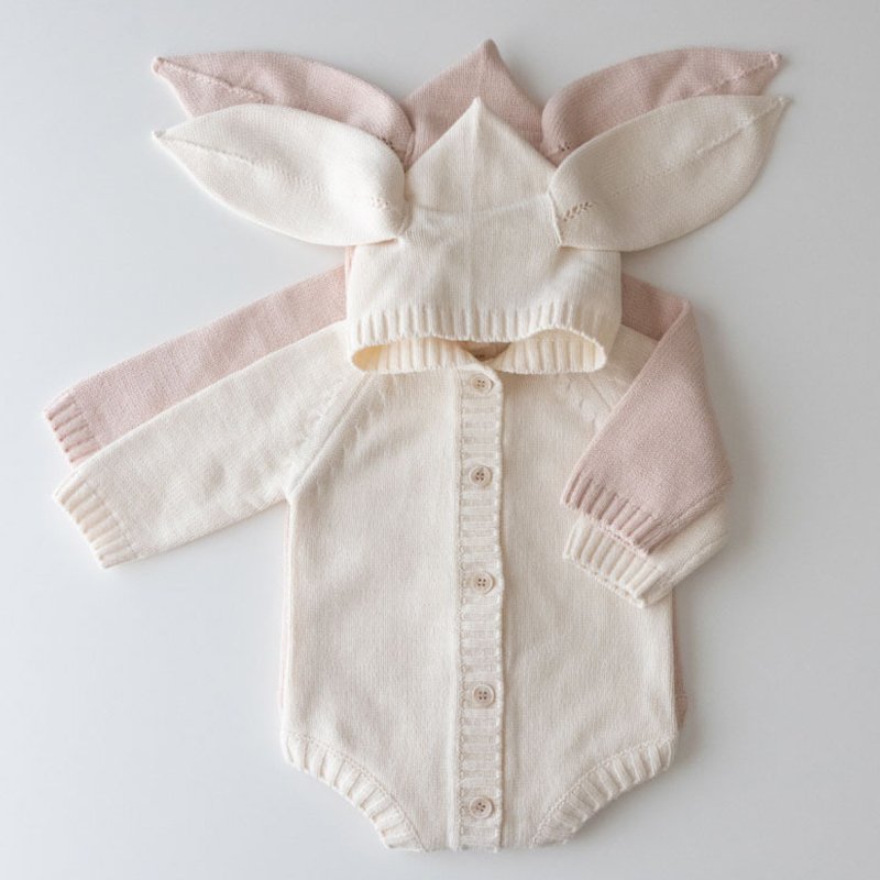 100% Oraganic Cotton Easter Day Rabbit Ear Cute Baby Short Knitting Romper