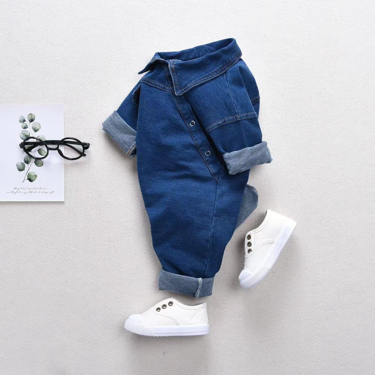 Hot Sale Infant Baby Denim Long Sleeve Cotton Boy Button Romper Chidren Clothes Winter For Daily Outdoor