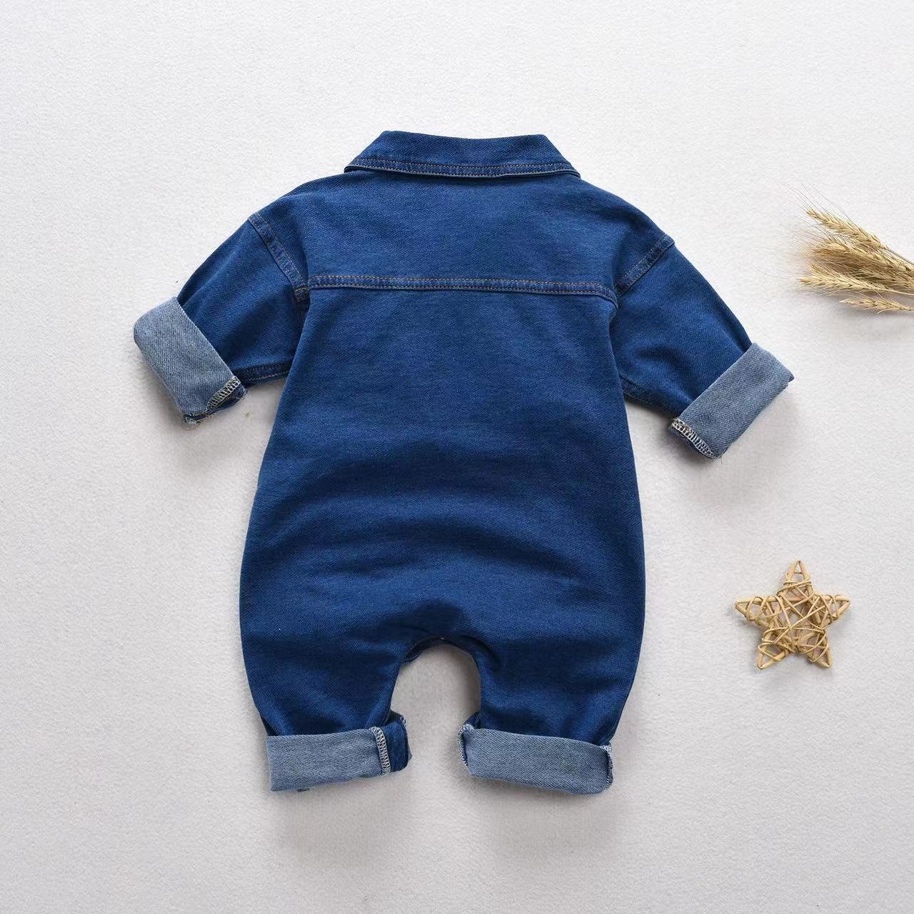 Hot Sale Infant Baby Denim Long Sleeve Cotton Boy Button Romper Chidren Clothes Winter For Daily Outdoor