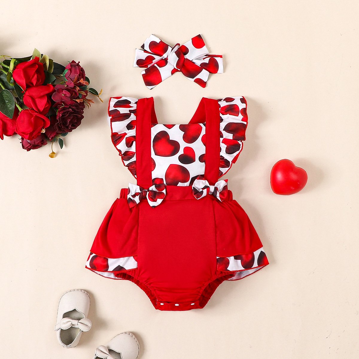 Rarewe Custom Private Label Newborn Ruffle Girls Baby Dress Pink Soft Letter Print Sleeveless Baby Romper With Headband