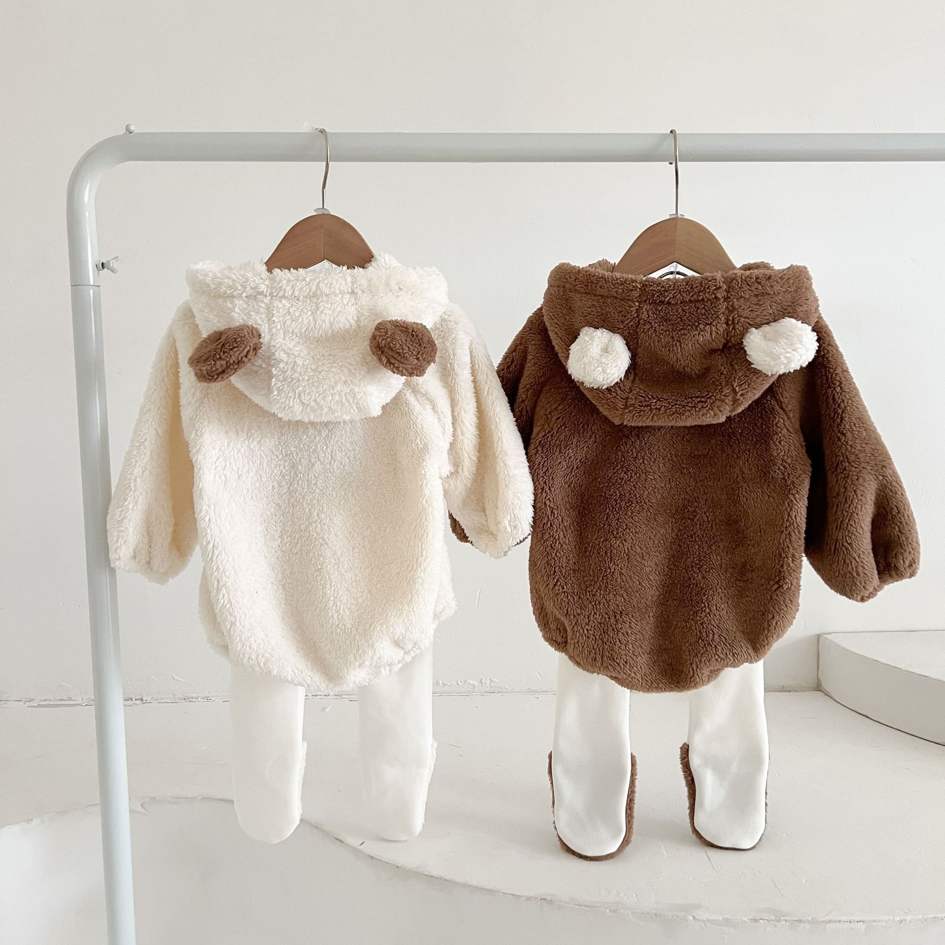 Born Baby Boy Winter Rompers Cute Hooded Bear Plus Fleece Cotton Baby Rompers Warm Double-sided Fleece Jacket Baby Romper
