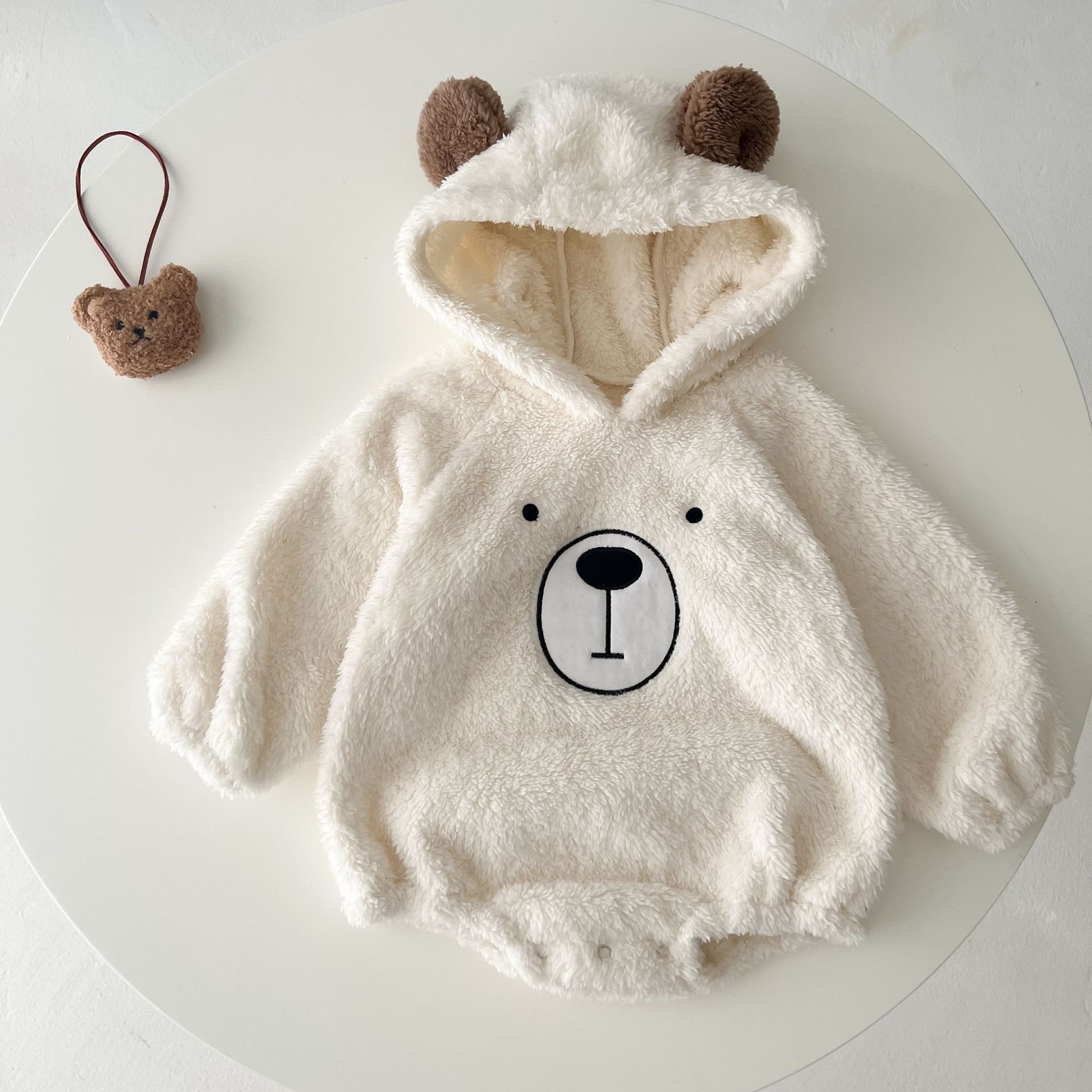Born Baby Boy Winter Rompers Cute Hooded Bear Plus Fleece Cotton Baby Rompers Warm Double-sided Fleece Jacket Baby Romper