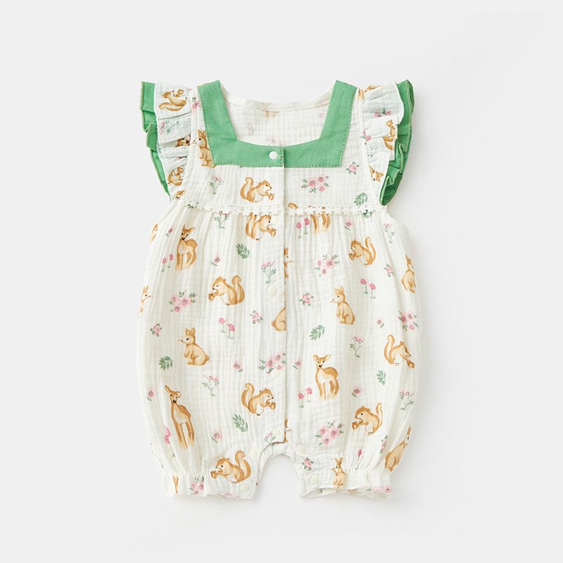 2024 Summer New Baby Clothing Baby Cute Animal Print Romper Korean Version Flying Sleeve Cotton Baby Romper