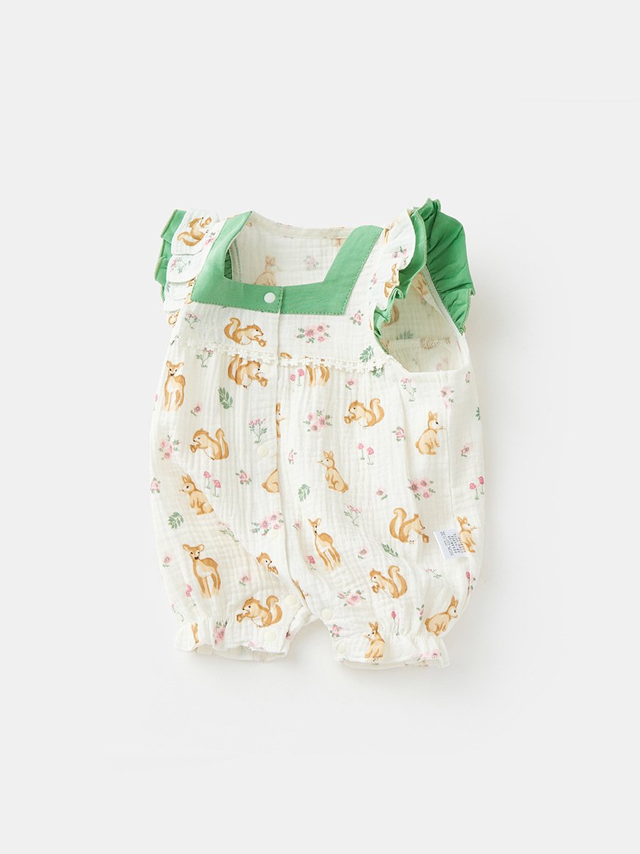 2024 Summer New Baby Clothing Baby Cute Animal Print Romper Korean Version Flying Sleeve Cotton Baby Romper