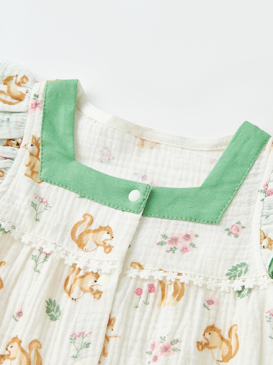2024 Summer New Baby Clothing Baby Cute Animal Print Romper Korean Version Flying Sleeve Cotton Baby Romper